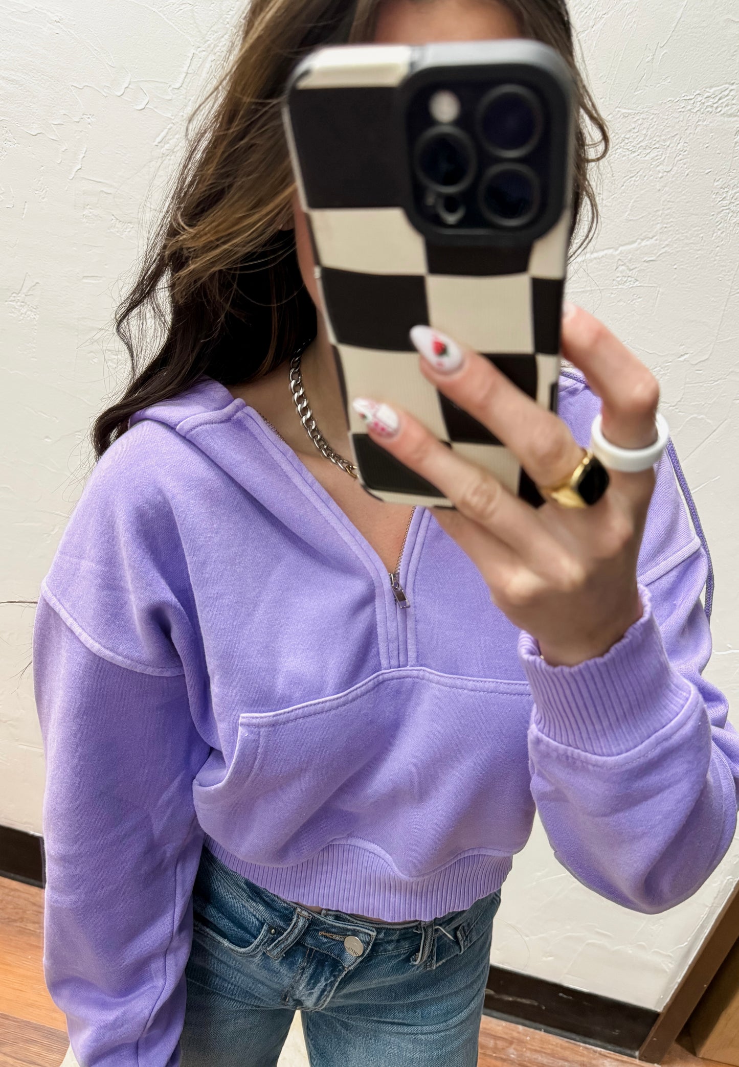 The Lilah Half Zip Kangaroo Pocket Hoodie - Lavender