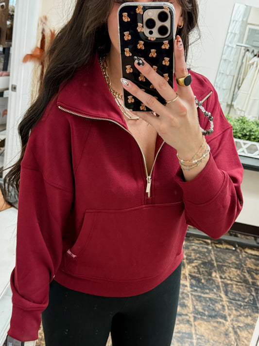 Simply Southern - Half Zip Luxe Raglan - Burgundy - 2025