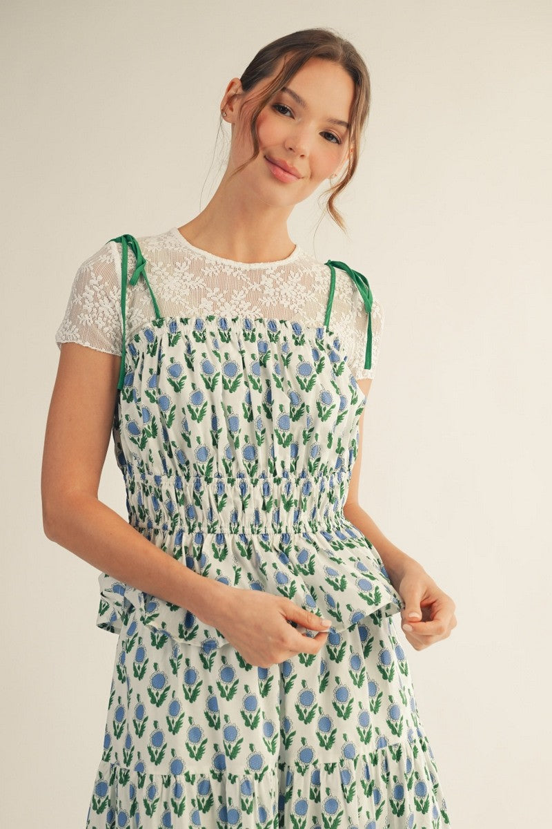 The Paige Peplum Top - Blue Floral