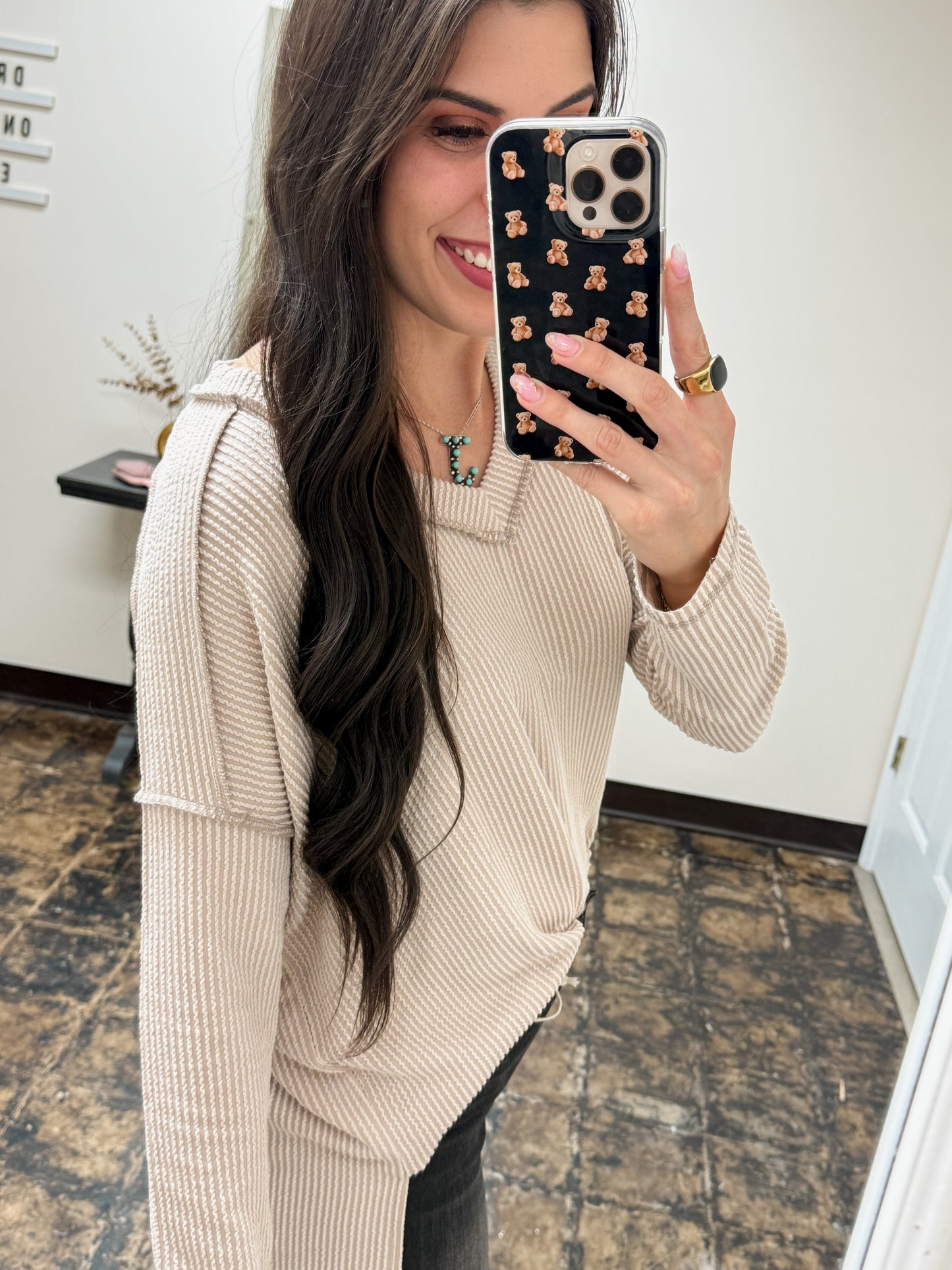 The Ansleigh Corded Long Sleeve Top - Ash Mocha