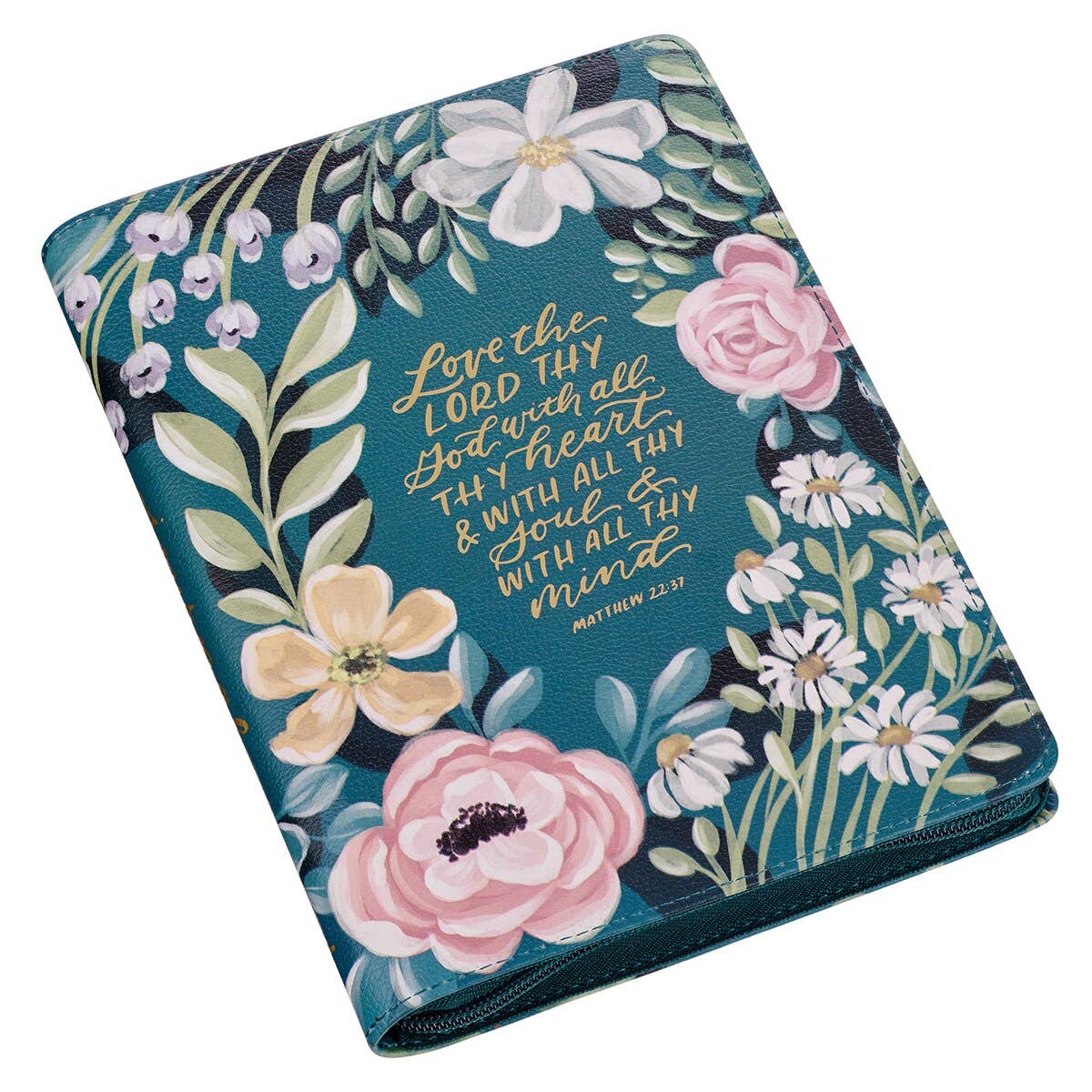 Love the Lord Zippered Teal Floral Journal Matt. 22:37