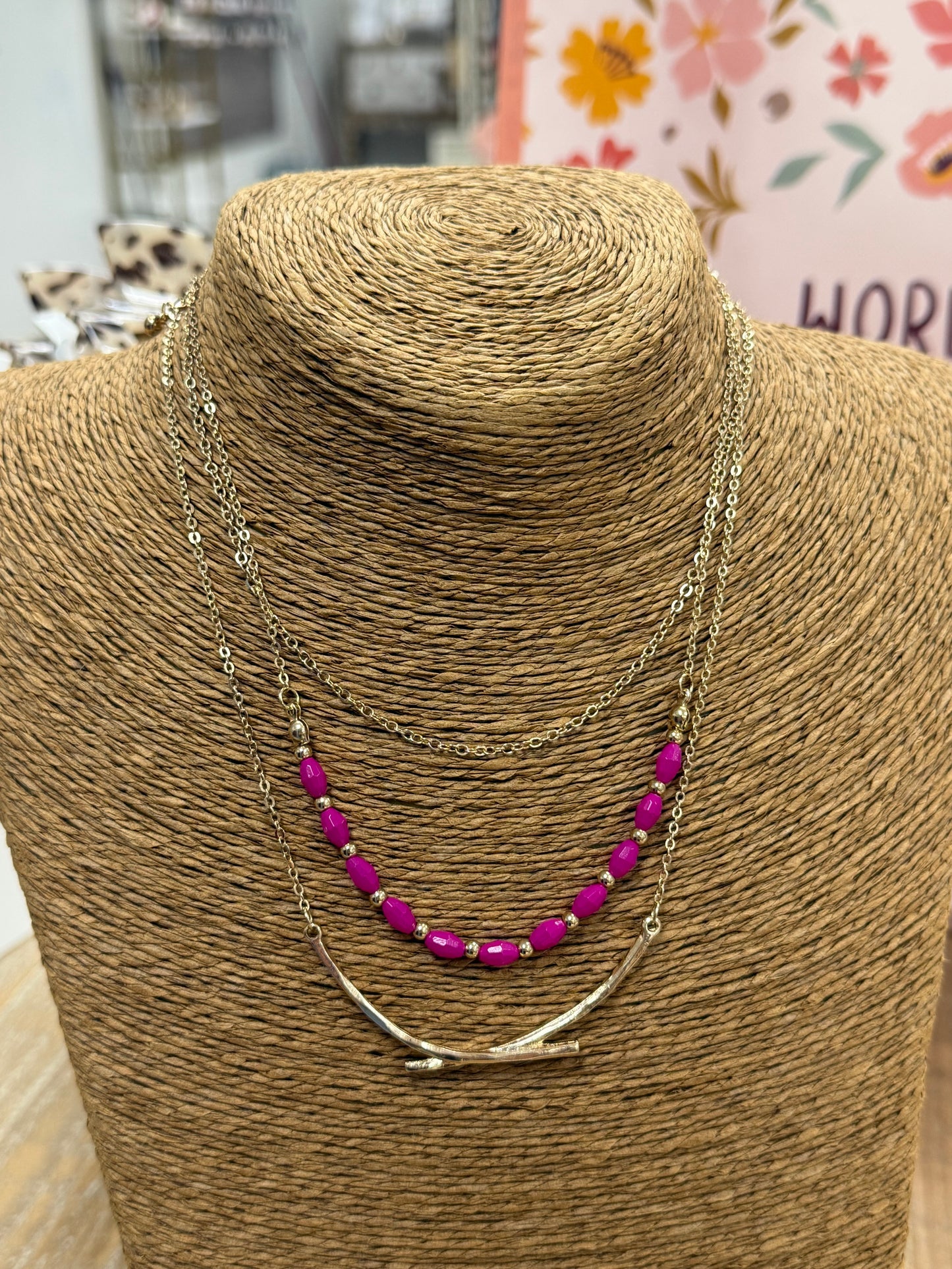 The Lynae Necklace - Gold/Fuchsia
