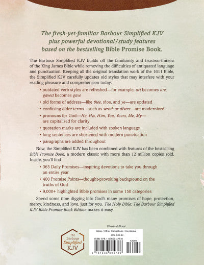 The Holy Bible: The Barbour Simplified KJV Bible Promise Book Edition - Chestnut Floral