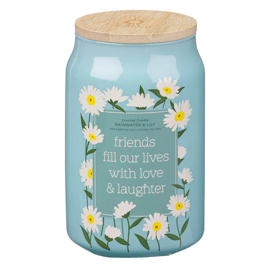 Glass Candle w/ Bamboo Lid - Friends Fill Our Lives
