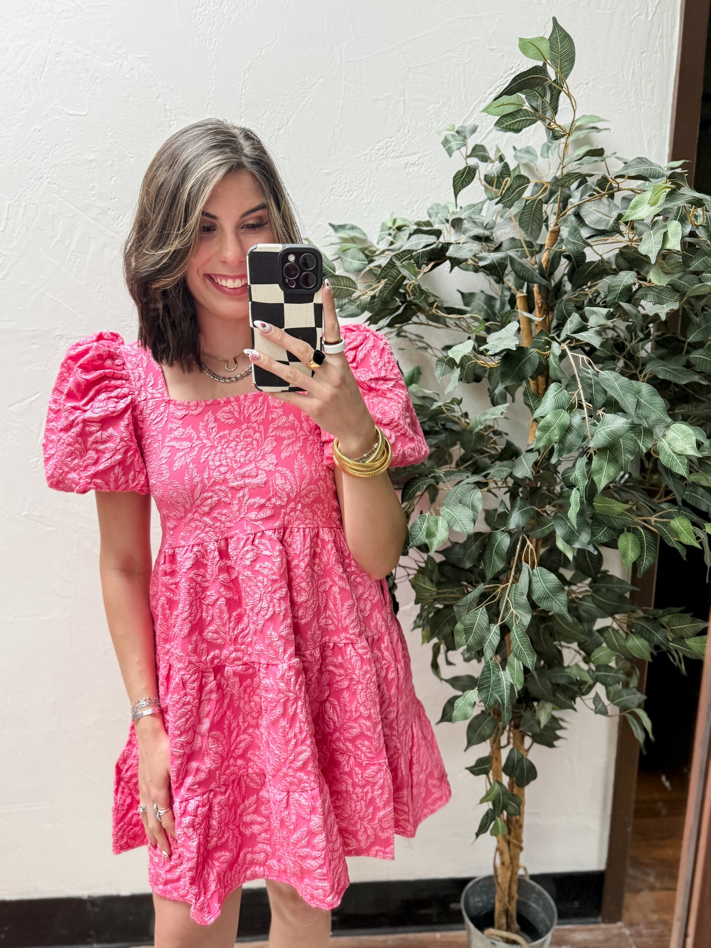 The Dolly Doll Jacquard Dress - Pink