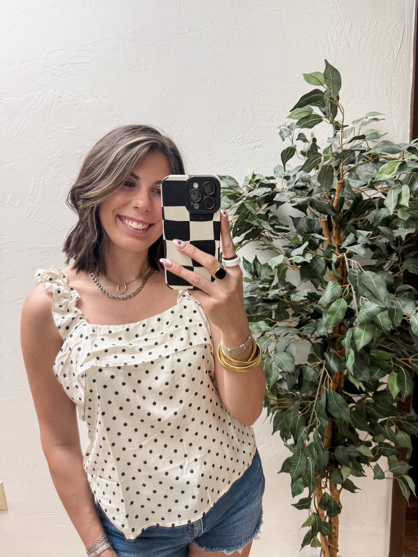 The Rebecca Flounce Tank Top - Polka Dot