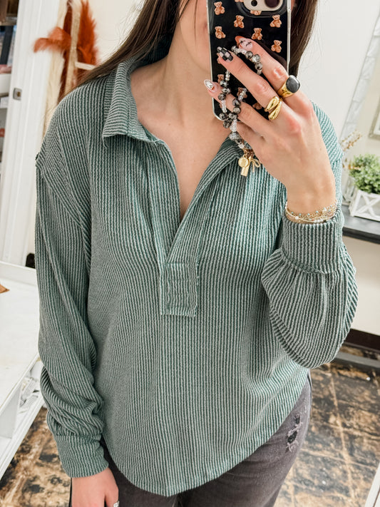 Simply Southern - Collared Knit Top - Jade - 2025