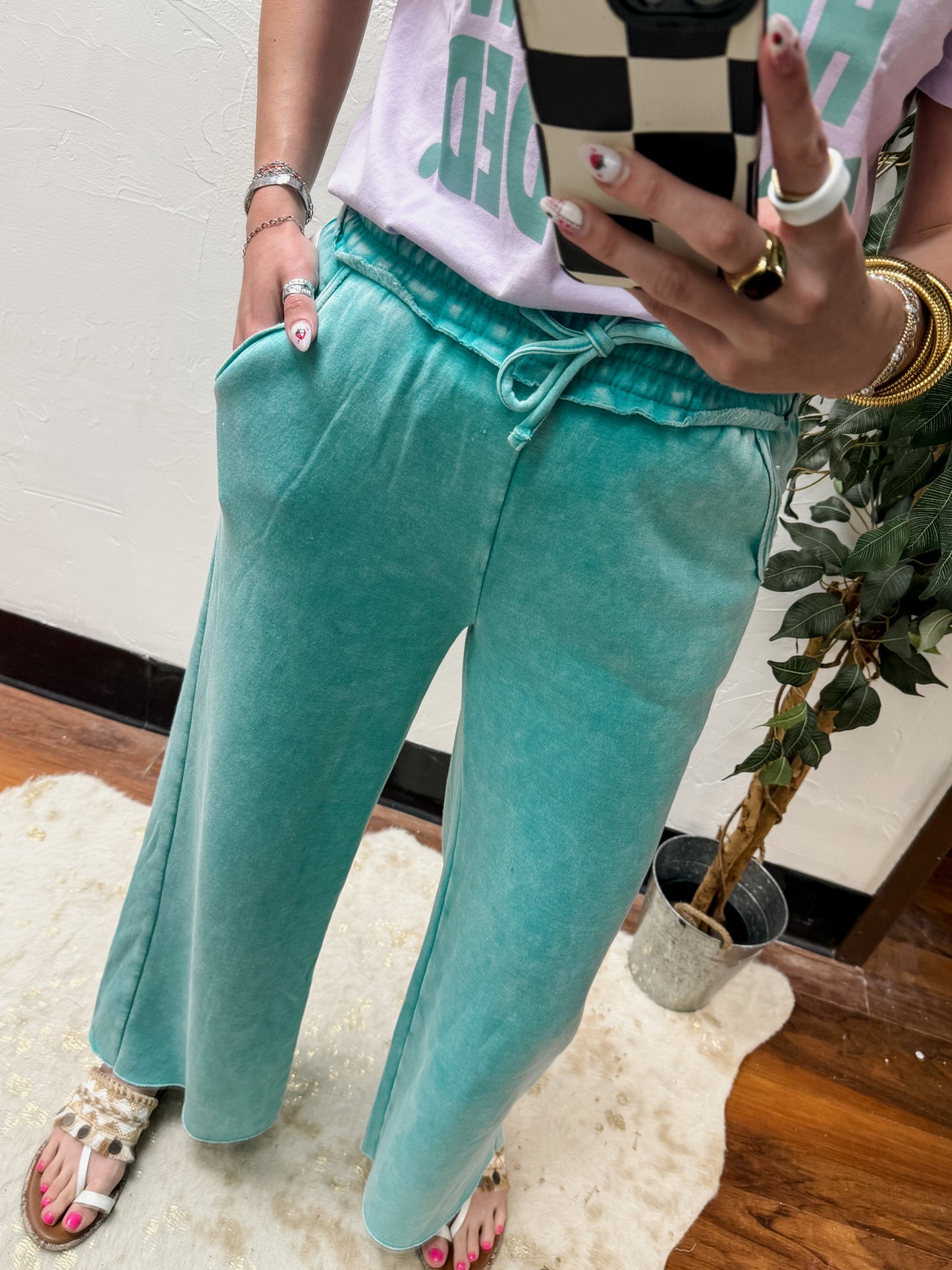 The Cambree Palazzo Sweatpants - Turquoise