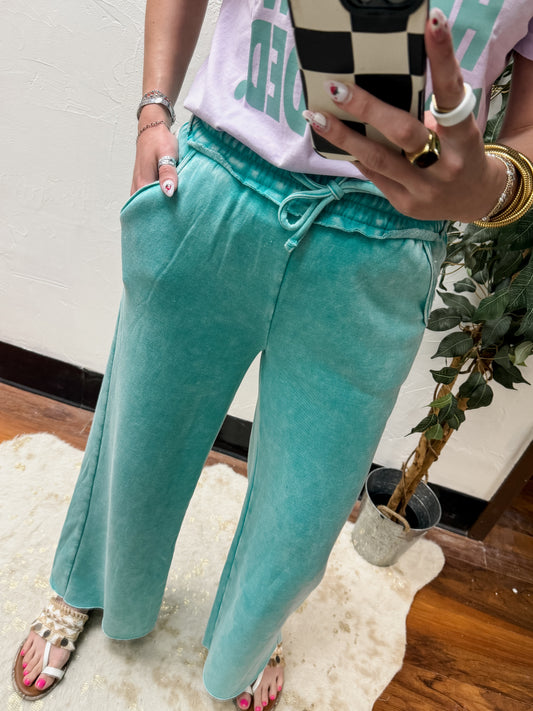 The Cambree Palazzo Sweatpants - Turquoise