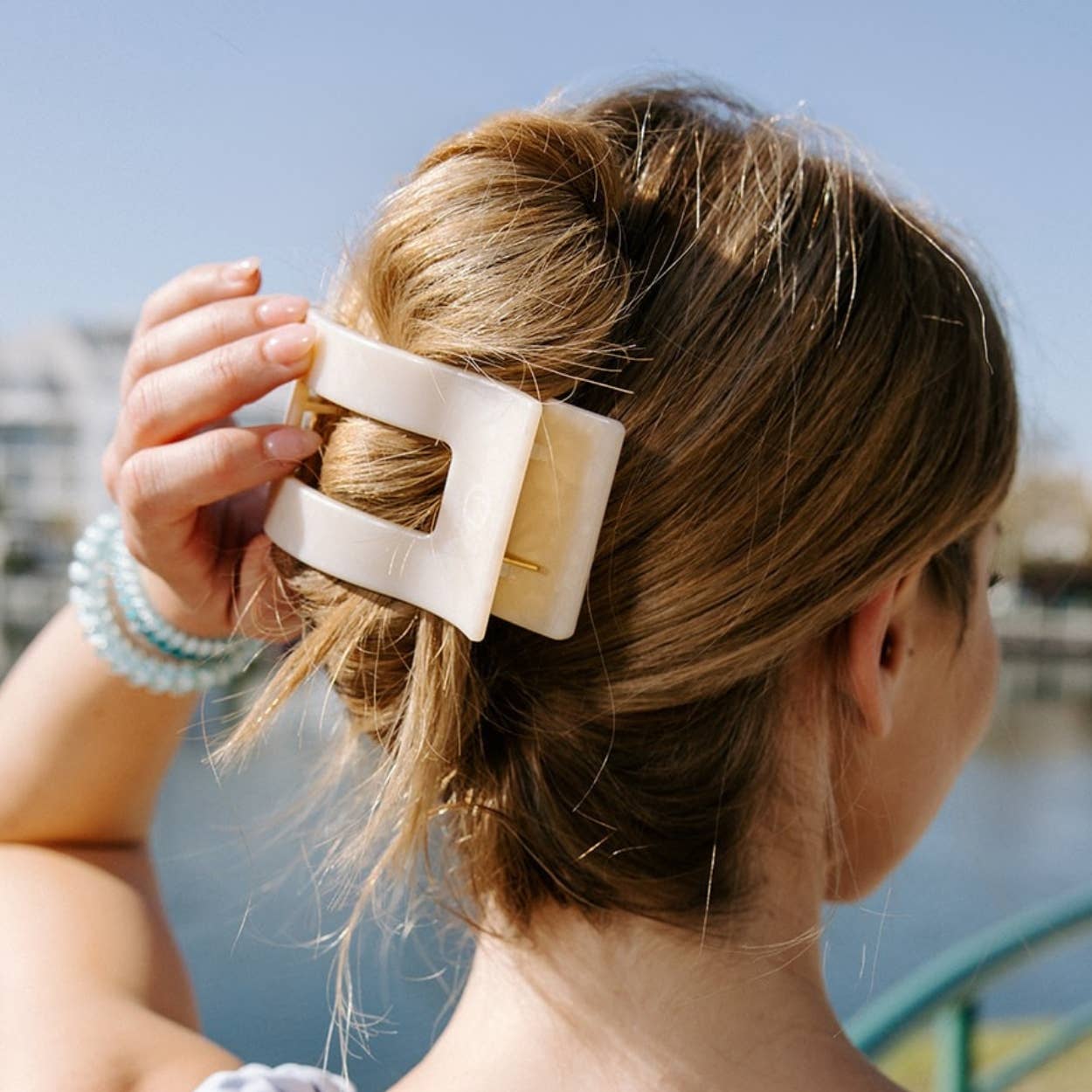 TELETIES - Large Flat Rectangle Hair Clip - Soft Surf