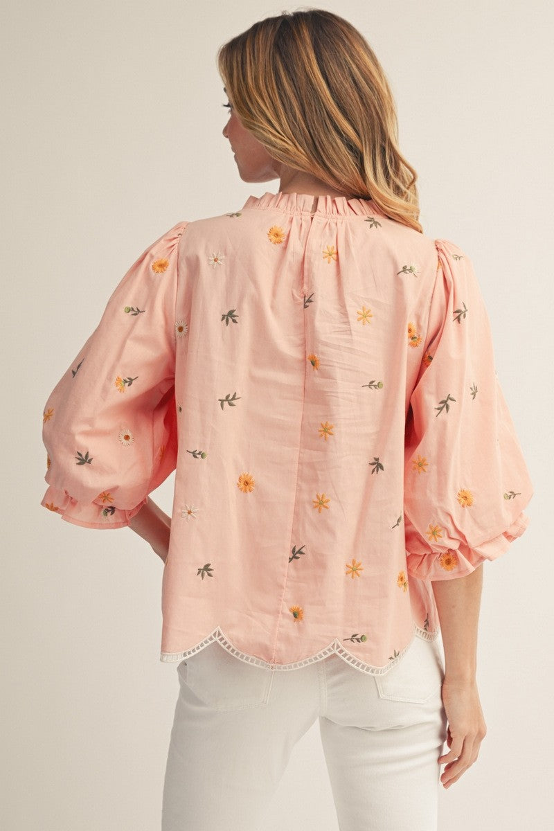 The Heidi Scallop Hem Floral Embroidered Top
