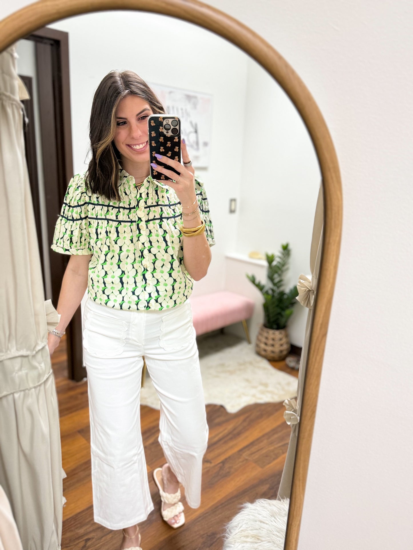 The Naomi Shirring Detail Button Down Floral Top