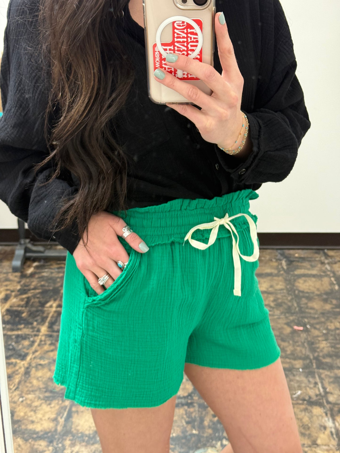 FINAL SALE - The Monica Gauze Shorts - Kelly Green