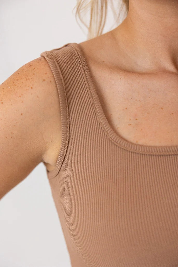 The Bella Ribbed Tank Top - Tan