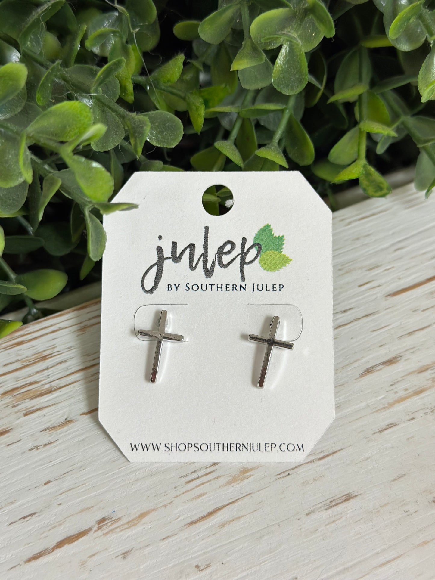 The Abigail Curved Cross Earrings - Silver