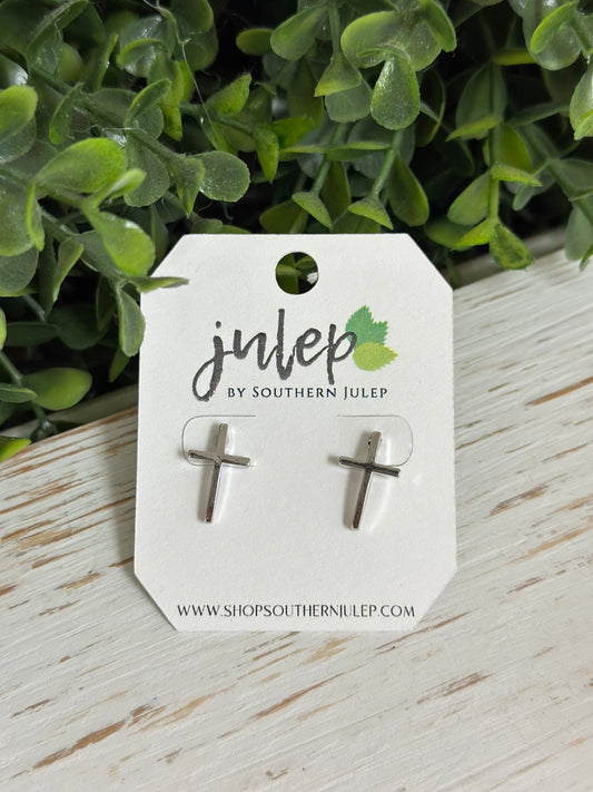 The Abigail Curved Cross Earrings - Silver
