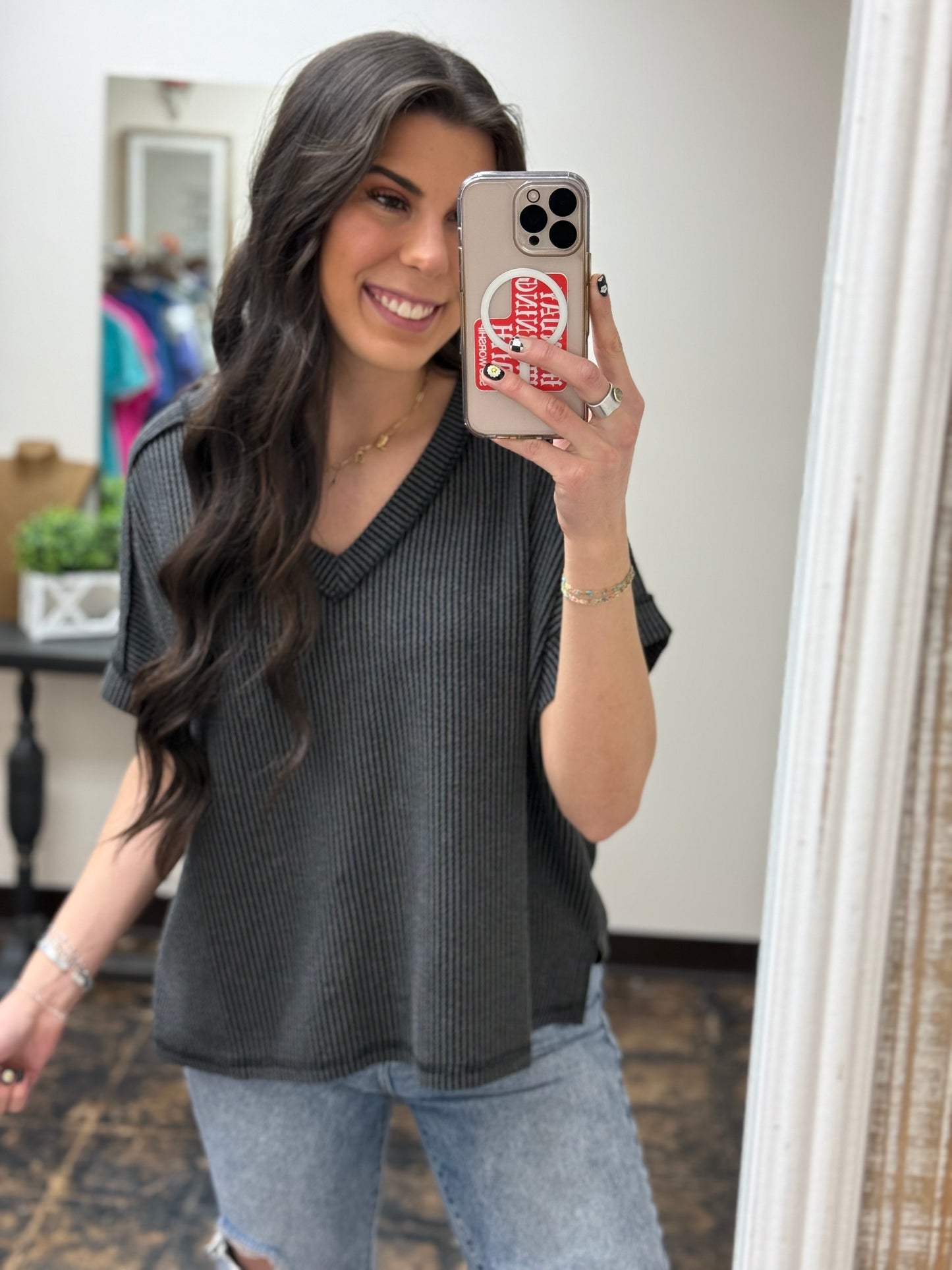The Roxie Corded Top - Charcoal