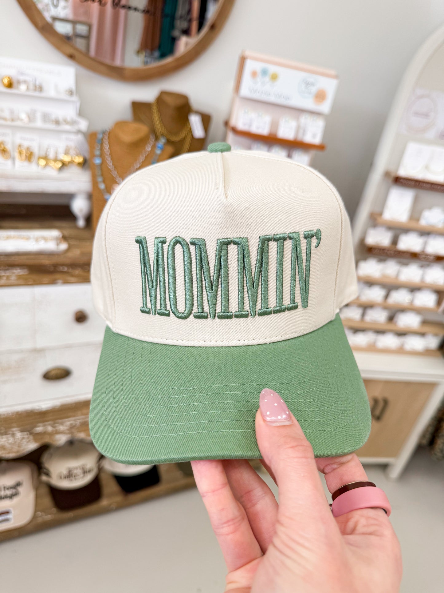 The MOMMIN' Embroidered Hat - Sage