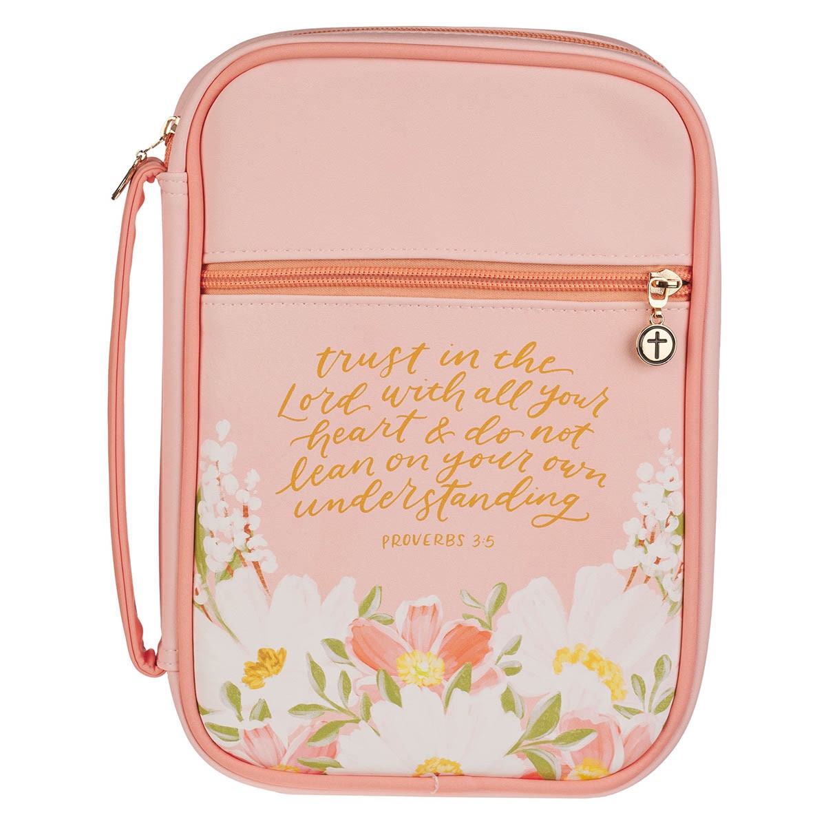 Trust in the Lord Peach Floral Faux Leather Bible Cover - Proverbs 3:5