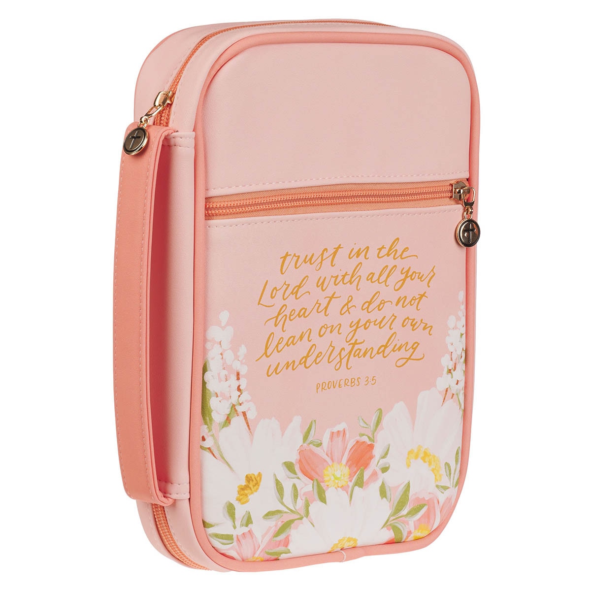 Trust in the Lord Peach Floral Faux Leather Bible Cover - Proverbs 3:5
