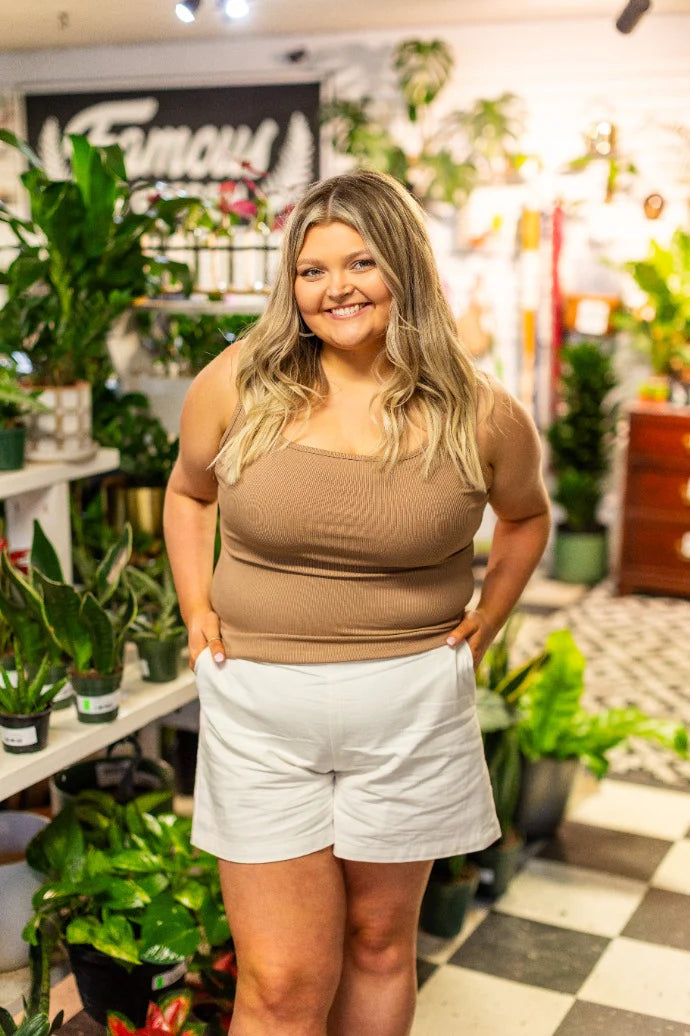 The Bella Ribbed Tank Top - Tan