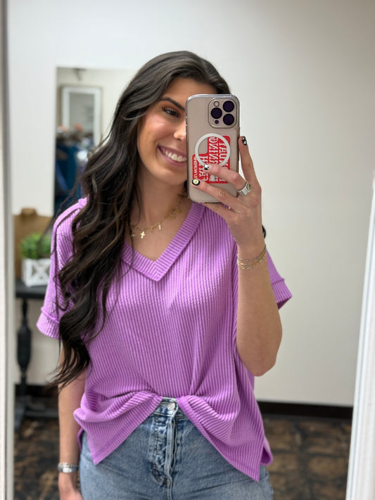 The Roxie Corded Top - Spring Violet
