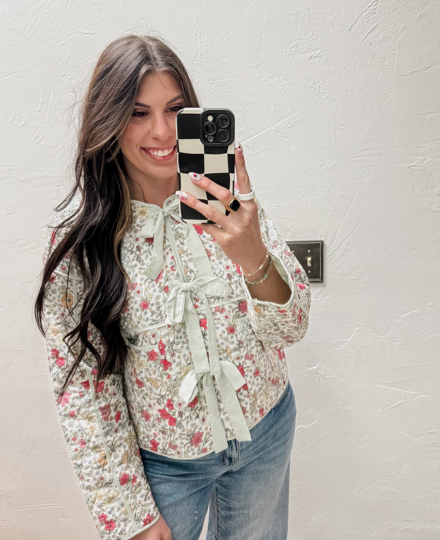 The Della Floral Front Tie Quilted Jacket