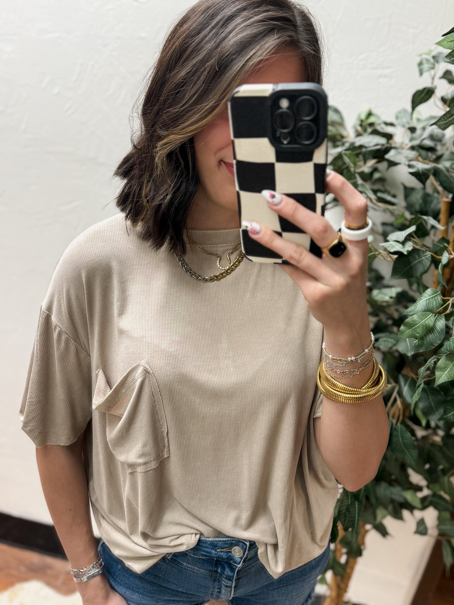 The Kora Acid Wash Ribbed Cuffed Tee - Ash Mocha