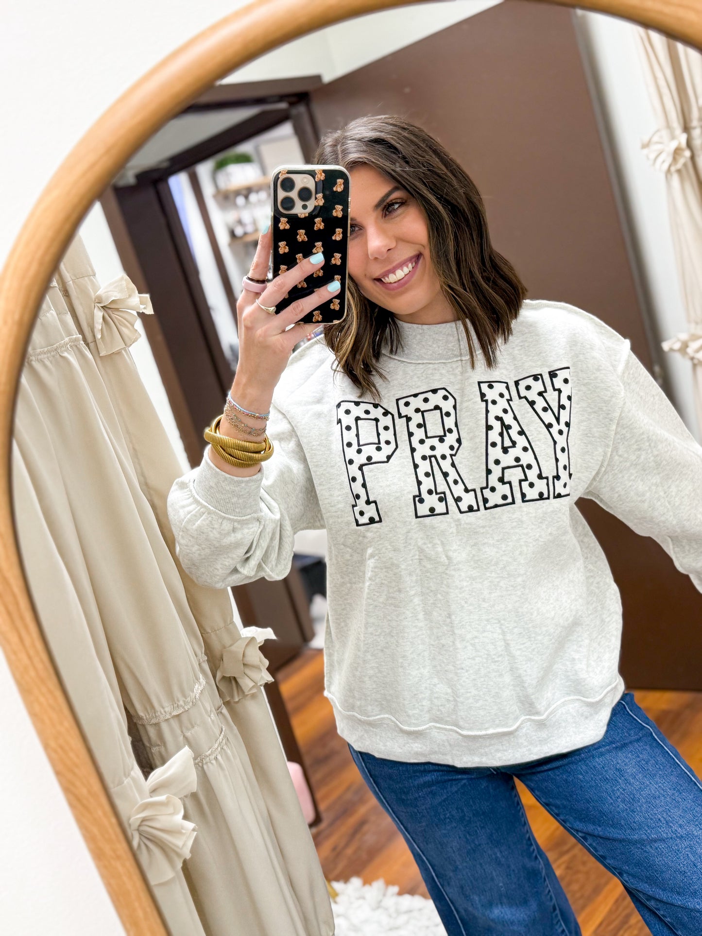 The Polka Dot Pray Patchwork Mock Neck Sweatshirt