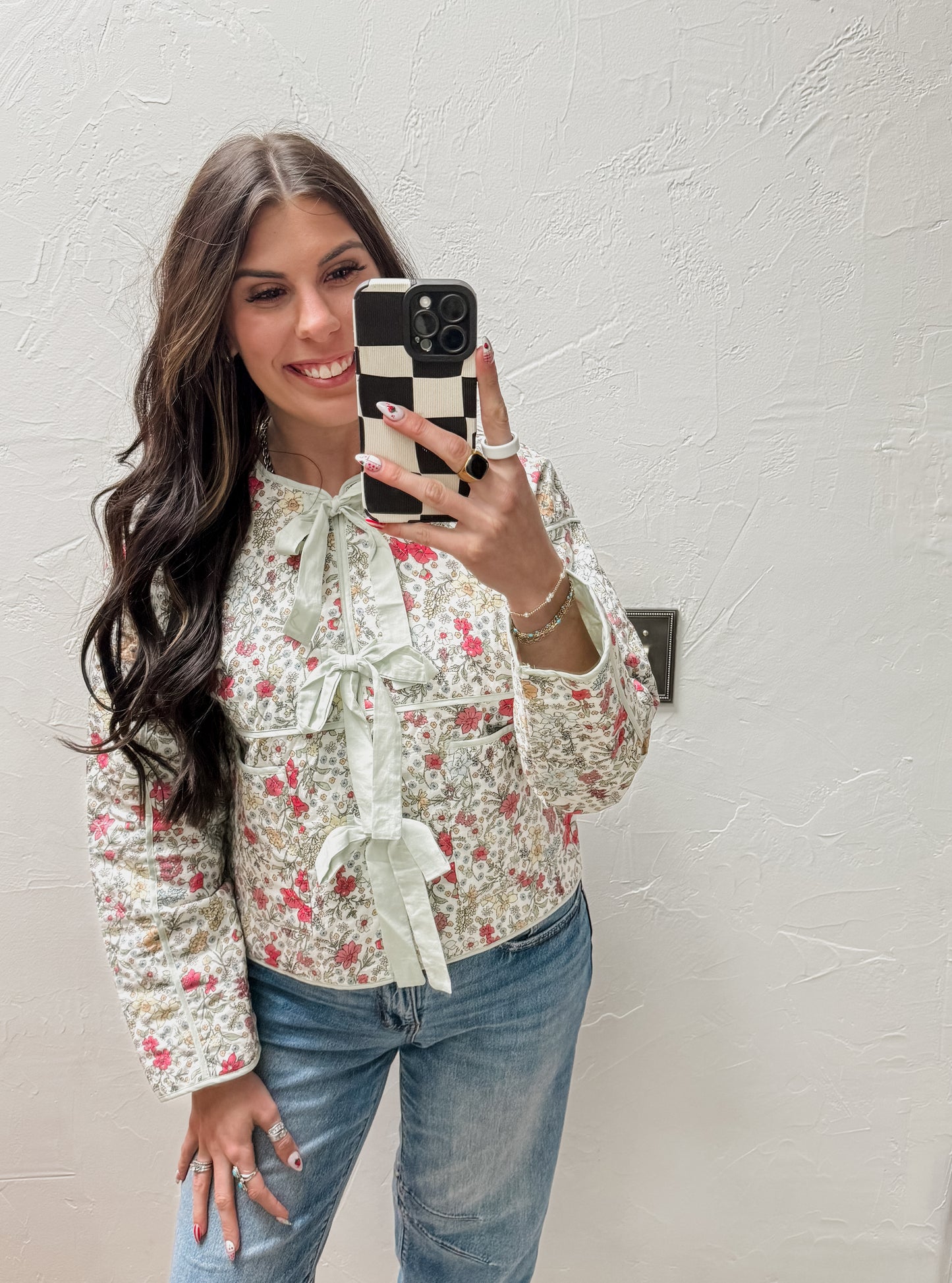 The Della Floral Front Tie Quilted Jacket