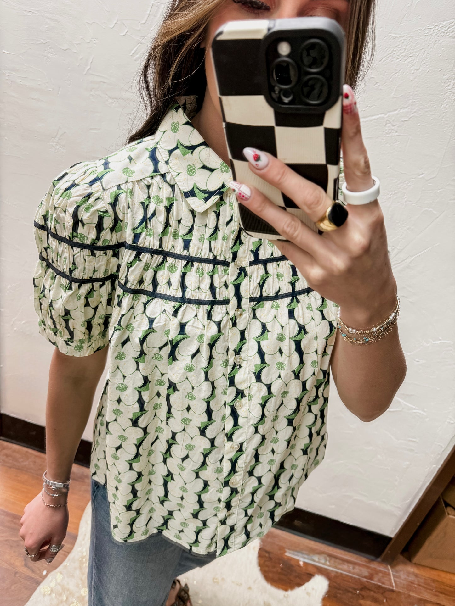 The Naomi Shirring Detail Button Down Floral Top