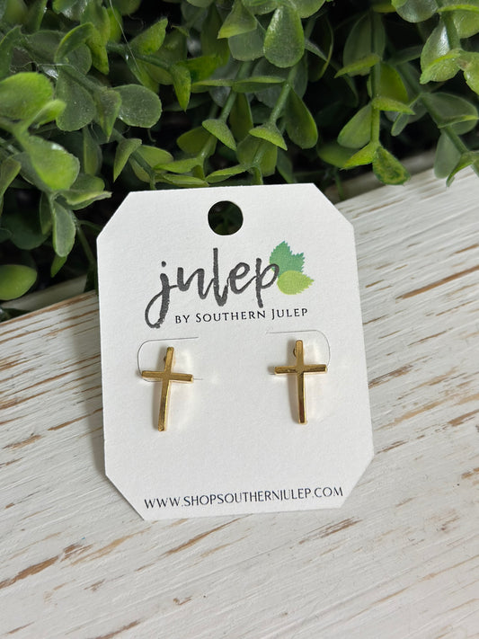 The Abigail Curved Cross Earrings - Gold