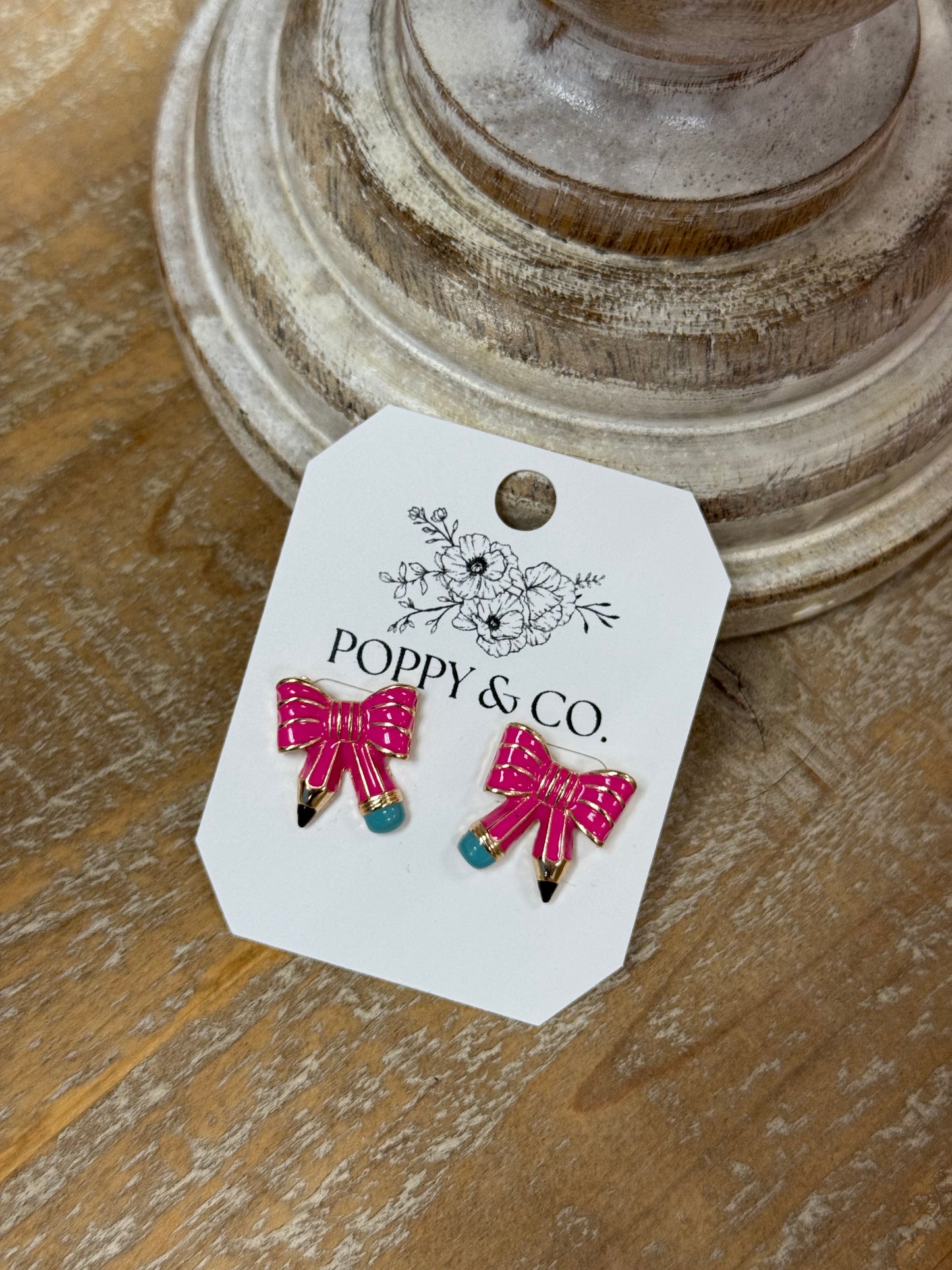 The Pencil Bow Teacher Earrings - Pink