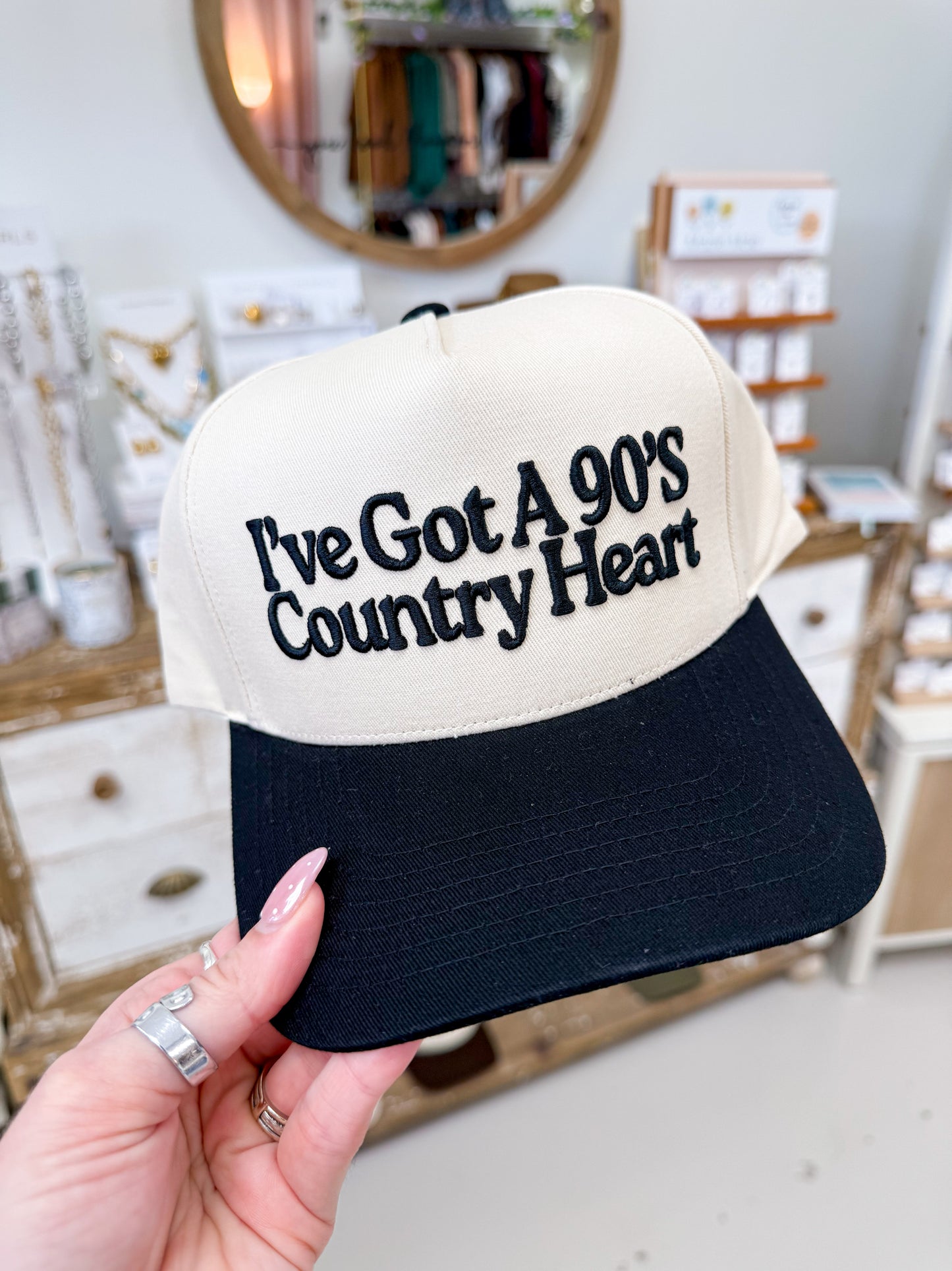 The 90's Country Heart Embroidered Hat - Black