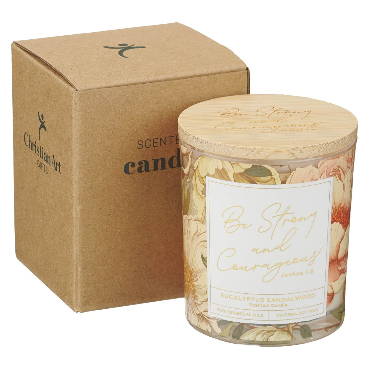 Be Strong and Courageous Eucalyptus Sandalwood Scented Glass Jar Candle - Joshua 1:9