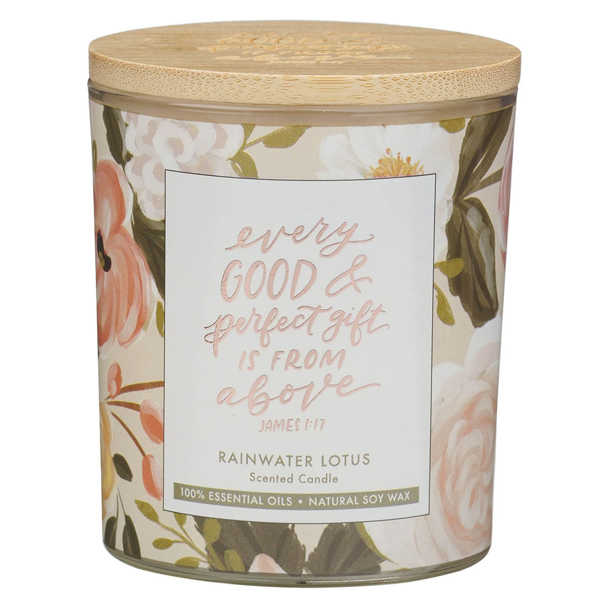 Every Good and Perfect Gift Rainwater Lotus Scented Glass Jar Candle - James 1:17