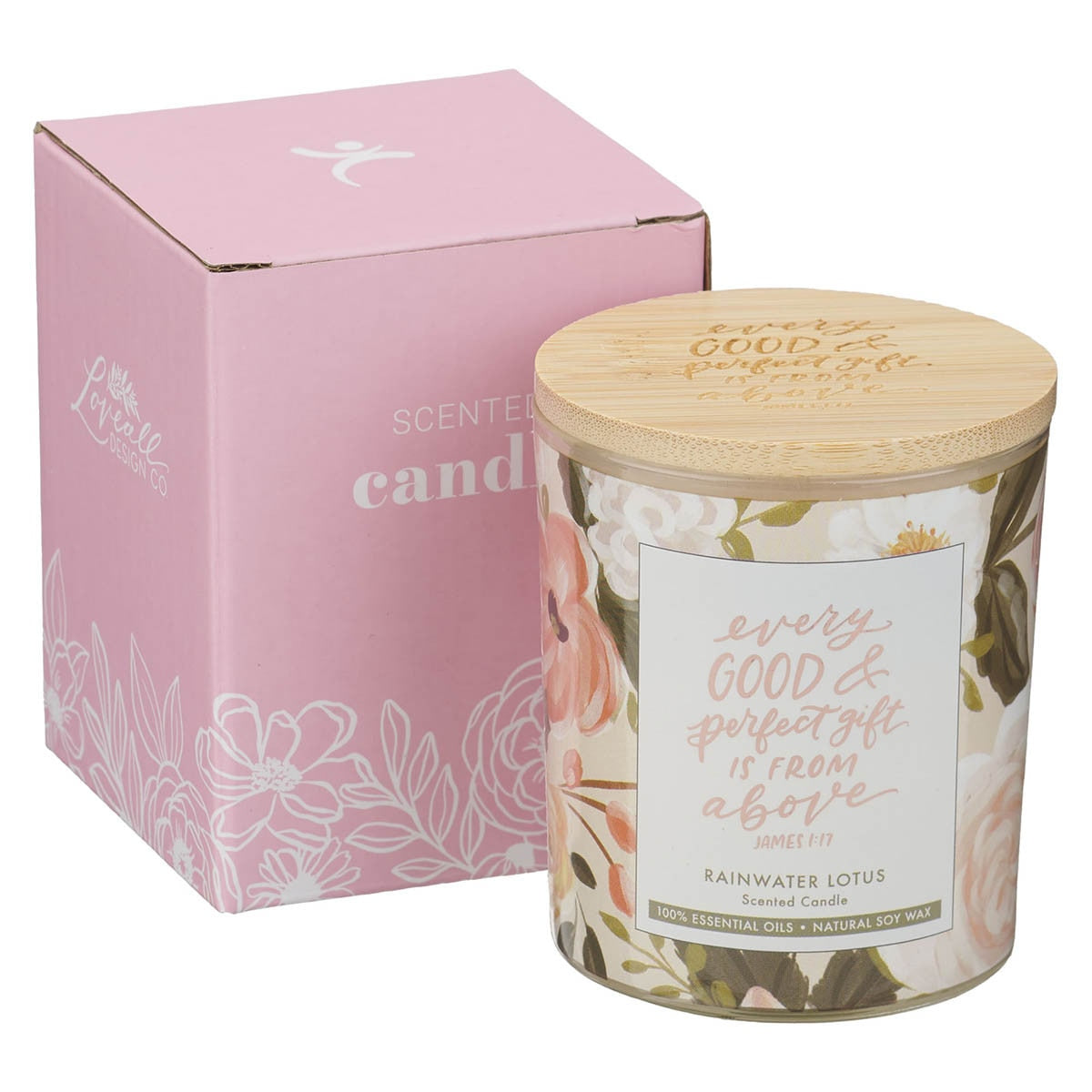 Every Good and Perfect Gift Rainwater Lotus Scented Glass Jar Candle - James 1:17