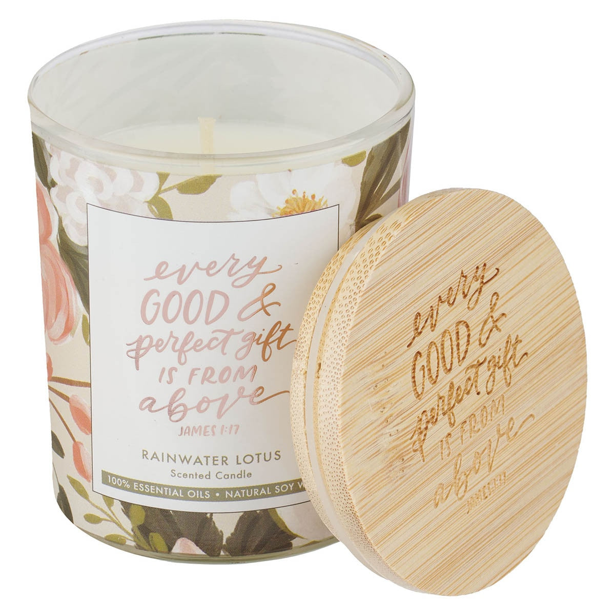 Every Good and Perfect Gift Rainwater Lotus Scented Glass Jar Candle - James 1:17