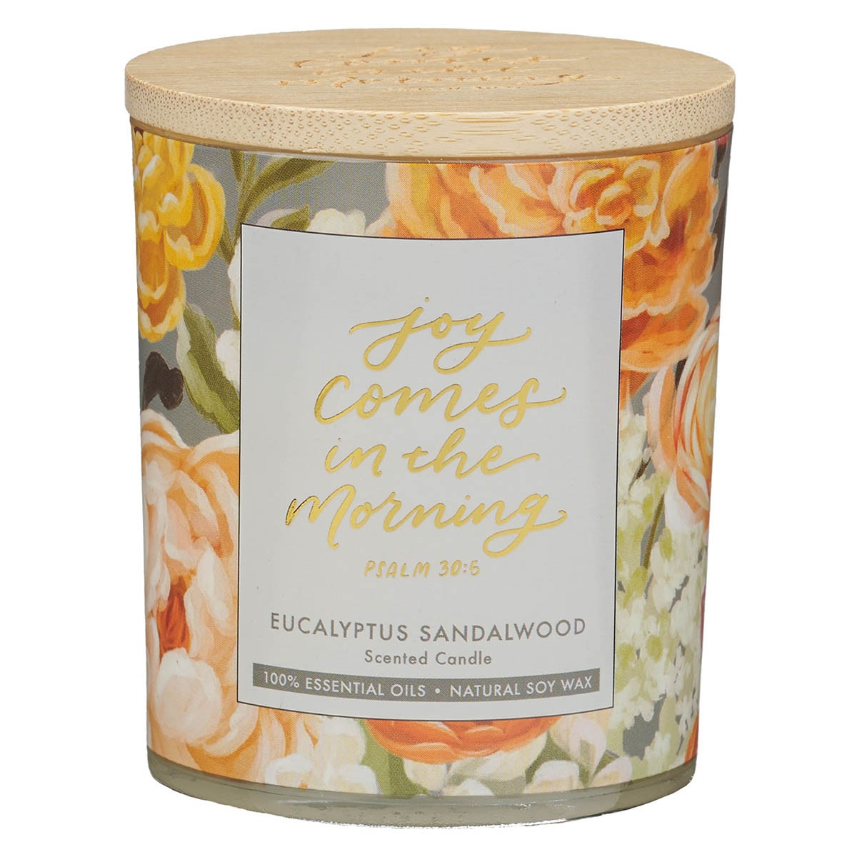 Joy Comes in the Morning Eucalyptus Sandalwood Scented Glass Jar Candle - Psalm 30:5