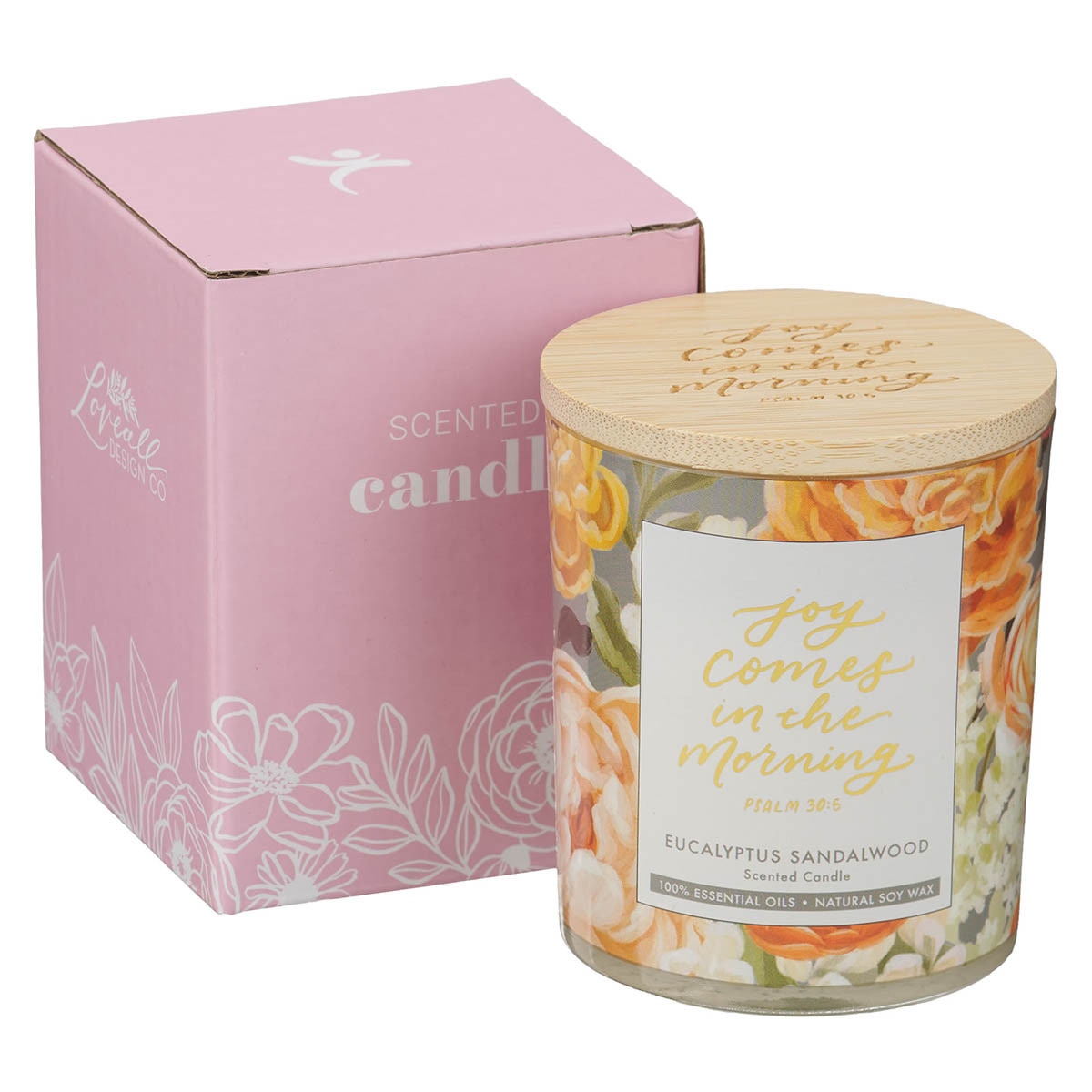 Joy Comes in the Morning Eucalyptus Sandalwood Scented Glass Jar Candle - Psalm 30:5