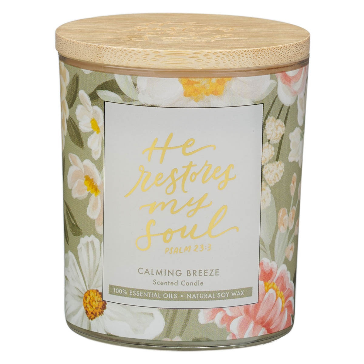He Restores My Soul Calming Breeze Scented Glass Jar Candle - Psalm 23:3