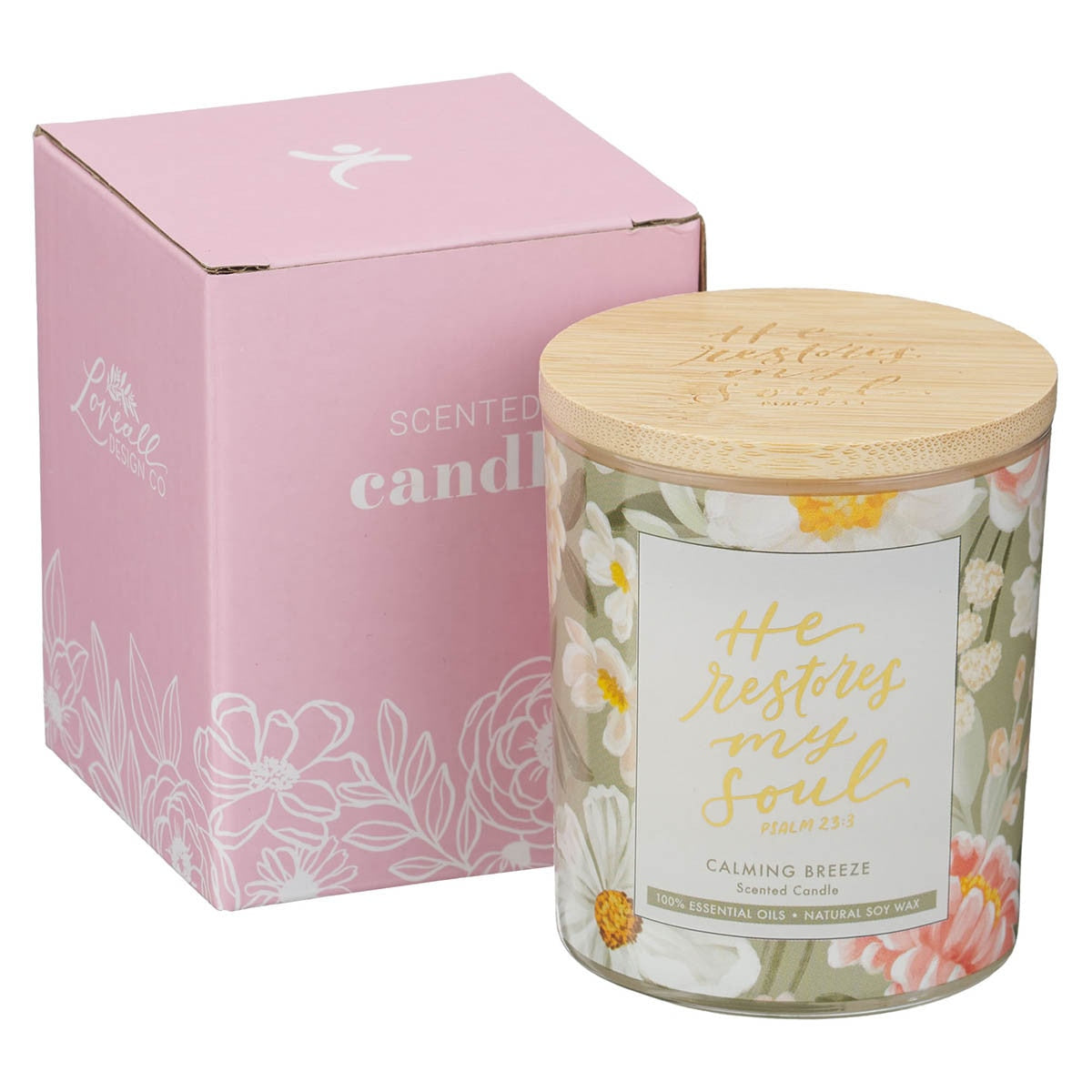 He Restores My Soul Calming Breeze Scented Glass Jar Candle - Psalm 23:3