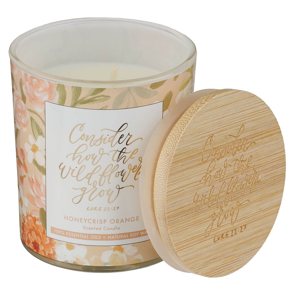 Consider The Wildflowers Honeycrisp Orange Scented Glass Jar Candle - Luke 12:27