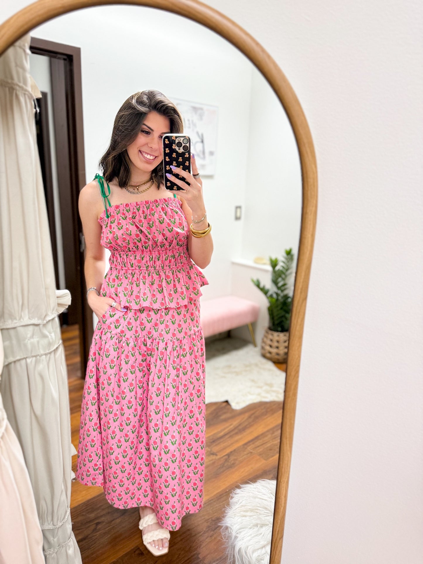 The Paige Peplum Top - Pink Floral