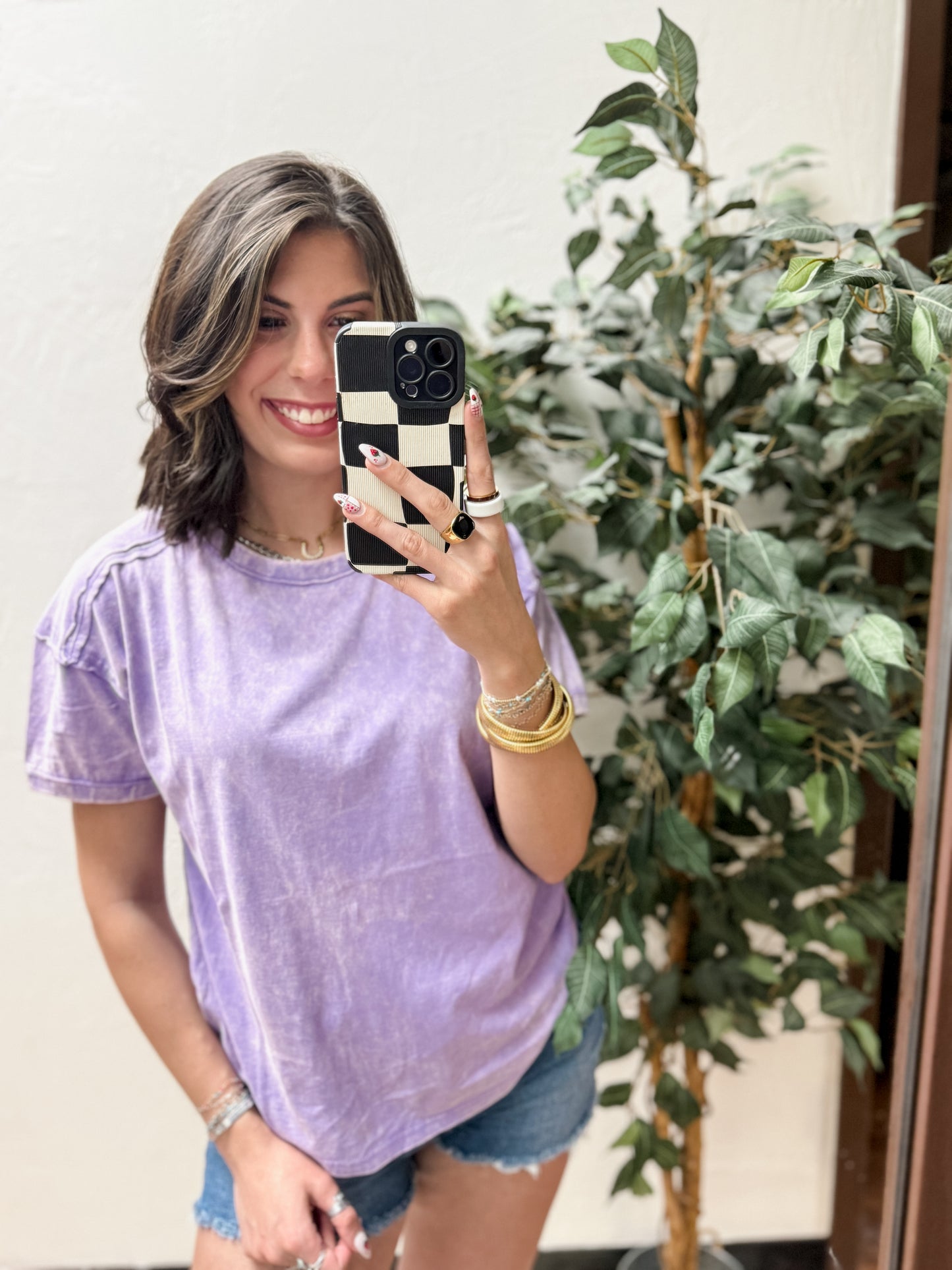 The Harli Acid Washed Round Neck Tee - Lavender