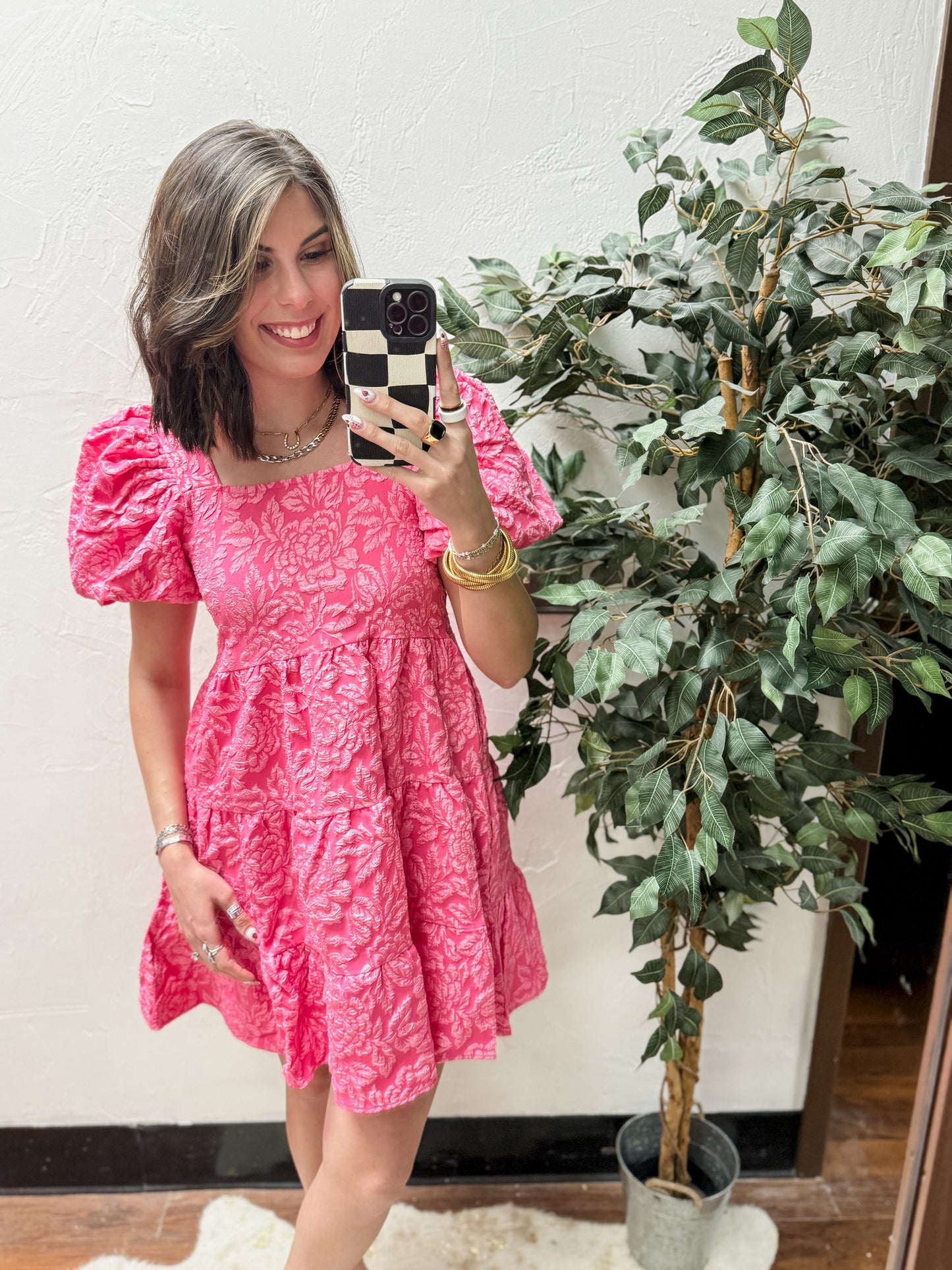 The Dolly Doll Jacquard Dress - Pink