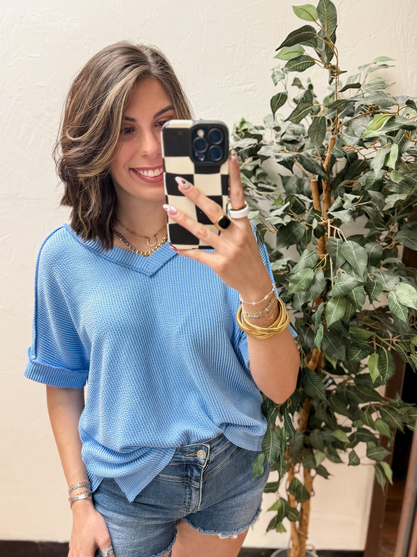 CURVY - The Roxie Corded Top - Cornflower Blue