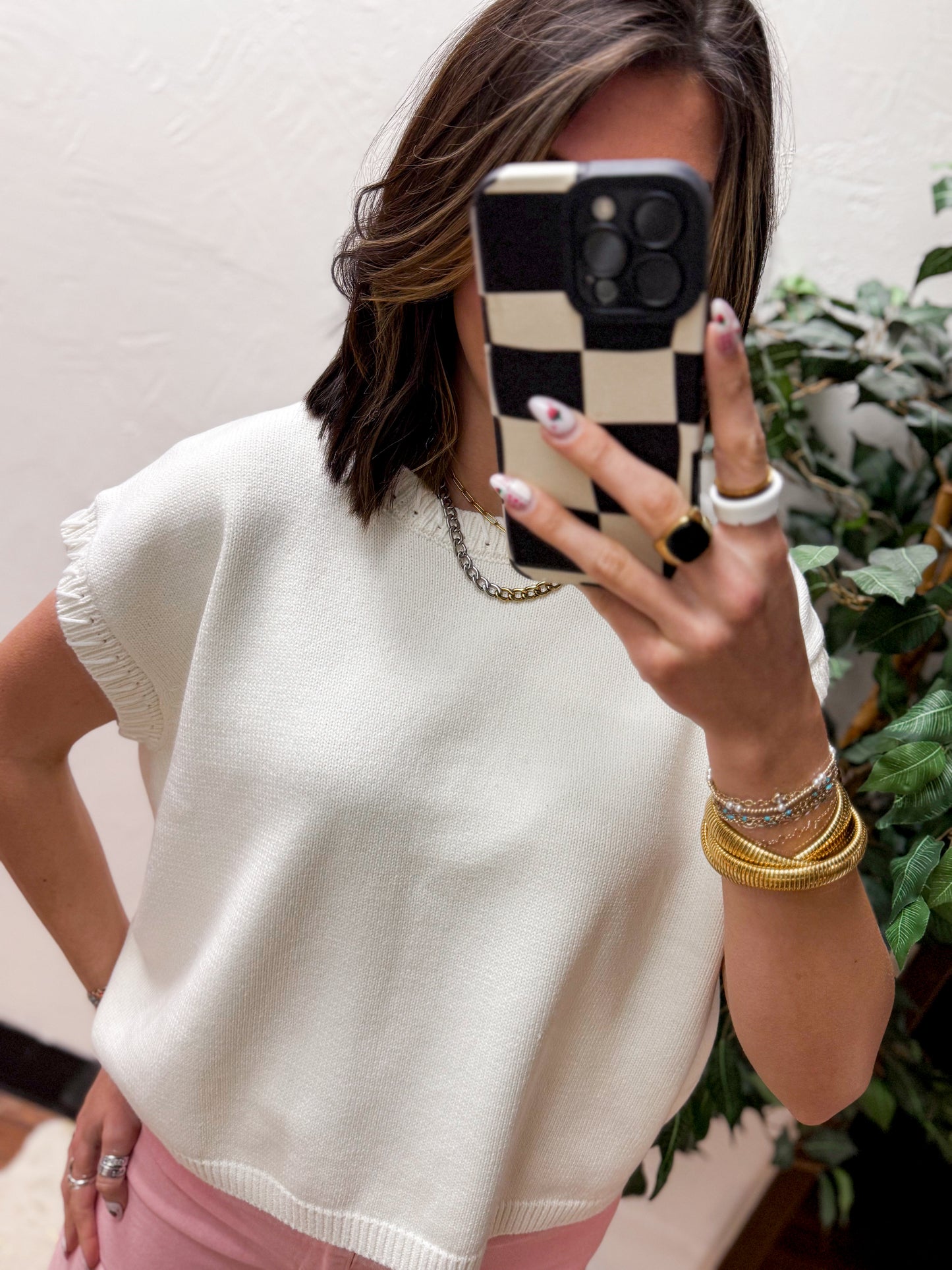 The Noelle Stitch Detailed Oversize Sweater Vest - Ivory