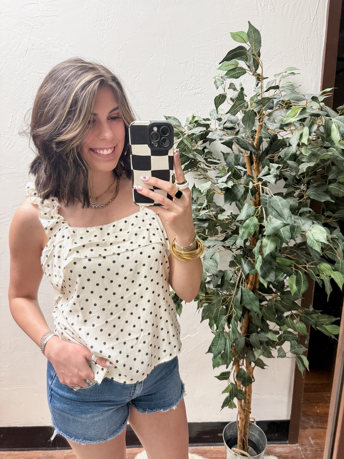 The Rebecca Flounce Tank Top - Polka Dot