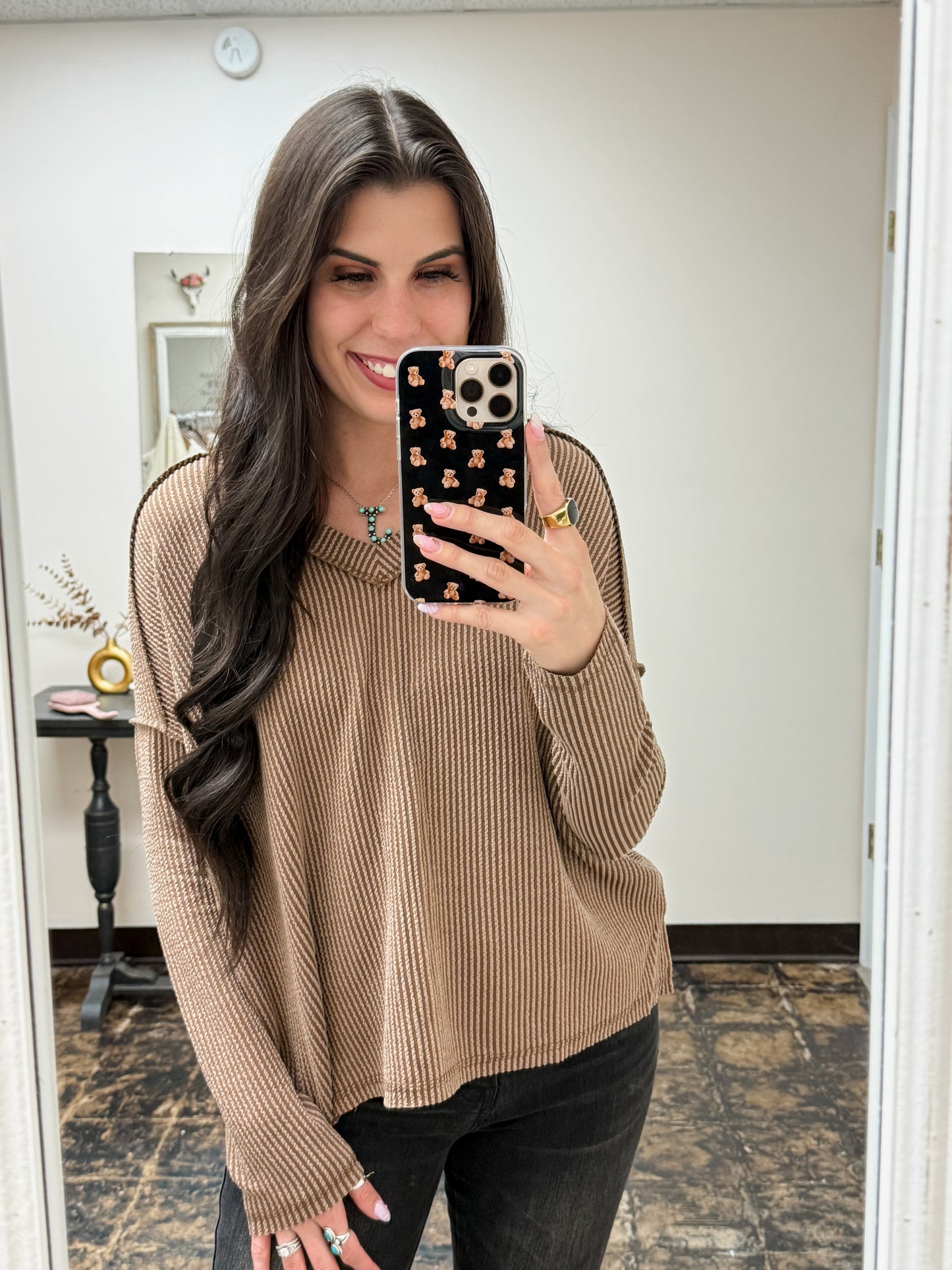 The Ansleigh Corded Long Sleeve Top - Brown